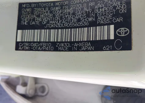 2013 Toyota Prius Two z USA, uszkodzony, nr VIN JTDKN3DU9D5560536